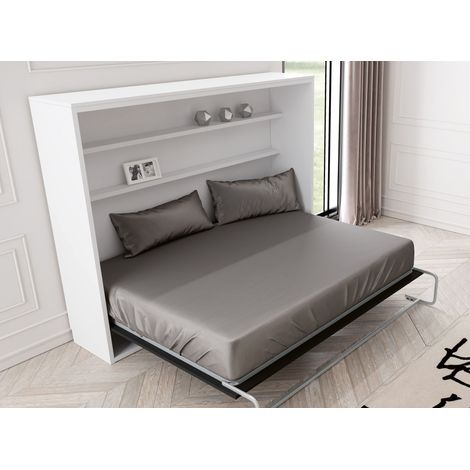 Lit escamotable horizontal 80x190 cm avec étagères intérieures Rankar - Coffrage Vison 3D - Façade Vison 3D - Matelas Sans matelas (1/5)