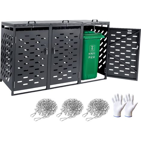 VEVOR Contenitore per Rifiuti 3 x 240 L Contenitore per Rifiuti per Esterni, Armadio Orizzontale Impermeabile con Coperchio a Catena, Contenitore per Rifiuti con Serratura, per Bidoni della Spazzatura