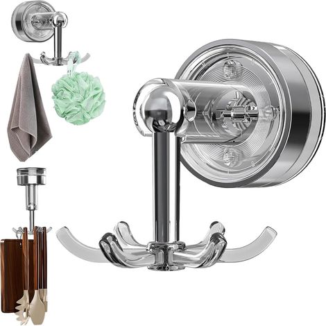 Gancio a ventosa da cucina, contenitore girevole a 360 gradi con punte multiple, organizer antiurto, ventosa per doccia con 6 ganci (trasparente)