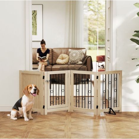 Barriera per animali 205x30,5x70 cm in MDF e acciaio beige con porta – MEUBLIV