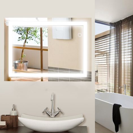 Aqrau Miroir Salle De Bain Miroir Mural avec Éclairage LED Interrupteur Tactile Miroir Lumineux pour Salle de Bain 6080 cm