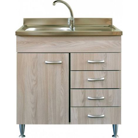 Mobile cucina due ante con lavello inox sx e cassettiera dx finitura olmo 80x50xH81cm Potres Sabin