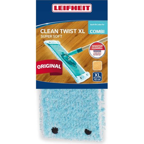 Housse lave-sol Clean Twist XL extra soft, housse de rechange en fibres spéciales, idéale pour les sols fragiles, housse pour balai nettoyante avec absorption d’eau minimale Bleu 49 x 16 x 9,5 cm (1/5)