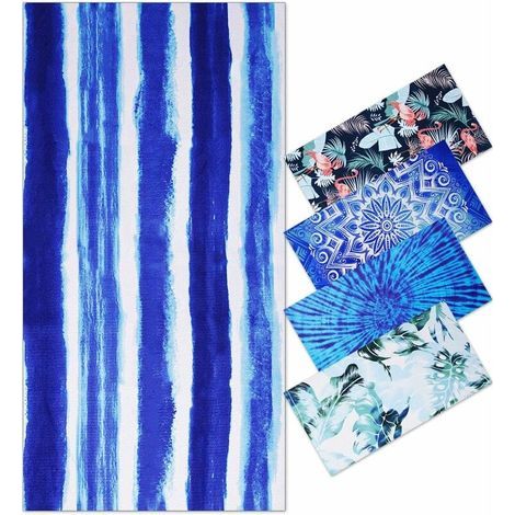 Serviette de Plage Microfibre Anti Sable Homme Femme - XXL Drap de Plage Adulte, Serviette Piscine de Bain, Couverture de Plage pour Natation Sport, Super Absorbant, 180x90 cm, Bleu Rayé (1/4)