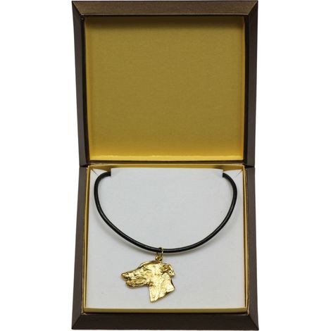 Galgo: collar con un perro en una caja de regalo, colgante chapado en oro para amantes de los perros, impresionante joyería de Art-Dog. (1/5)