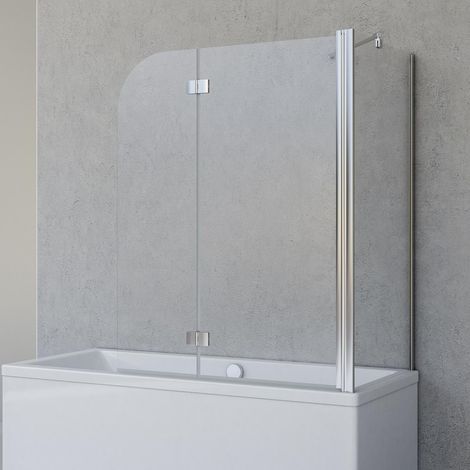 Schulte Duschabtrennung Angle mit Seitenwand, 2-teilig faltbar -  Breite: 112, Höhe: 142 cm, Glas: 5 mm Sicherheitglas Klar Hell, Profil: Chromoptik, geeignet für Wannentiefe: 74-76 cm