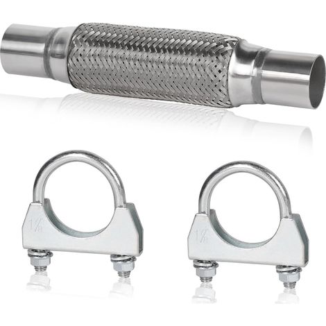 Tuyau d'échappement Flexible de 45 mm, Raccord de Tuyau en Acier Inoxydable 200mm x 300 mm avec 2 Colliers de Serrage, Pièces de Montage pour Echappement Voiture (1/5)