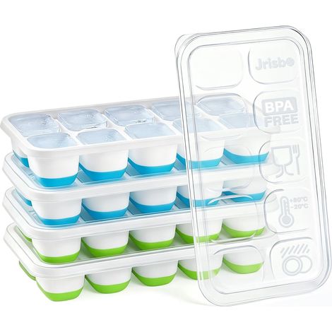 Bandejas de silicona para cubitos de hielo con tapa, juego de 4 moldes pequeños para cubitos de hielo  Flexibles y fáciles de desmoldar, con certificación LFGB, libres de BPA y aptas para uso alimenta (1/5)