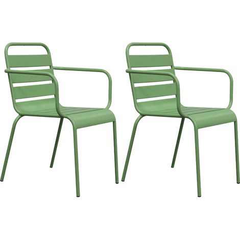 Lot de 2 chaises de jardin en métal vert avec accoudoirs - BACA