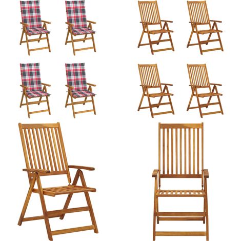 Chaises inclinables de jardin lot de 4 et coussins Bois acacia - Chaise De Jardin - Fauteuil De Jardin - Mobilier De Jardin - Chaise Inclinable - Chaise Pliante - Home & Living