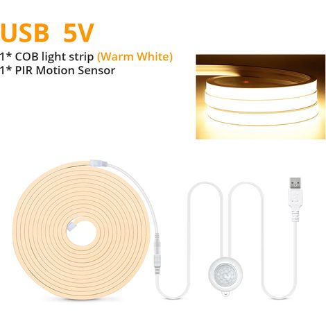 (Lumière chaude, 2 m) Bande lumineuse LED COB ultra-brillante à détection de présence humaine PIR intelligente, étanche, convient à la décoration des escaliers et des armoires. (1/4)