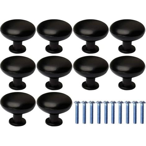 Buttons of Door, 10Pcs Drawer of Door Handle Button Handle of Furniture, Round Black Buttons Handle for Cabinets of Kitchen(with 10 screw of fastening) (1/5)