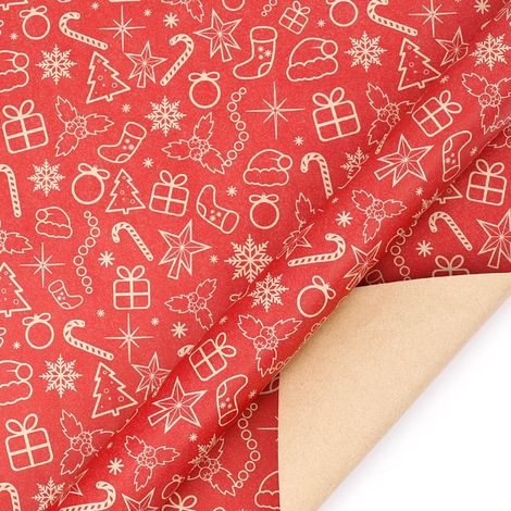 Papier cadeau kraft noël décor magique dimension 43 centimetres sur 3 mètres couleur rouge (1/5)