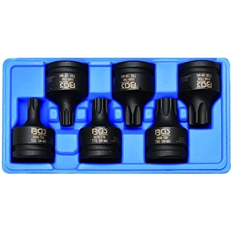 BGS Kraft-Bit-Einsatz-Satz Antrieb Innenvierkant 20 mm (3/4 Zoll) T-Profil (für TX) T55 - T100 6 tlg.