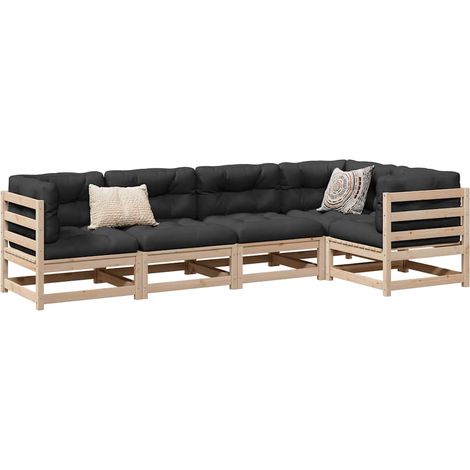 vidaXL Juego de sofás de jardín 5 piezas madera maciza de pino (1/5)