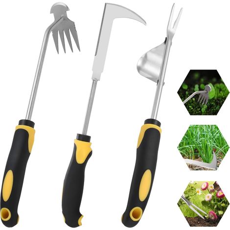 3 Pièces Désherbeur Manuel avec poignée en Caoutchouc, Outil De Désherbage Manuel, Acier Inoxydable Épaissi Weeder de Jardin, Rangement Facile, pour Désherber Votre Jardin, Creuser (1/5)