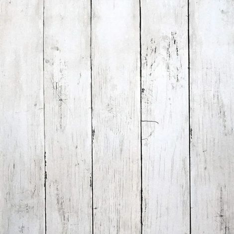 Papier peint - OUTAD - Bois effet - Blanc (effet bois) - Film de vinyle 45 cm x 10 m - Amovible & lavable (1/4)