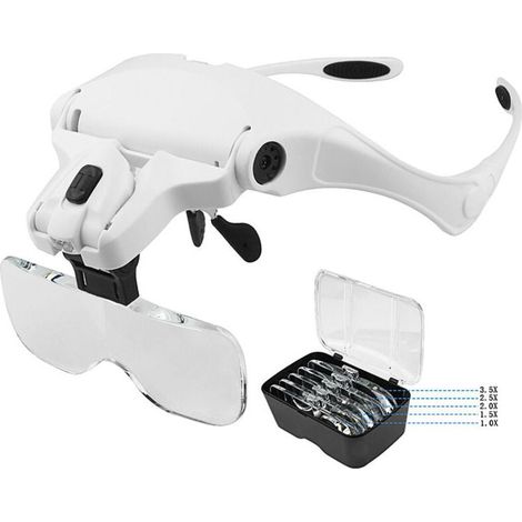 Lunette Loupe avec 2 LED - pour Lecture,Tous Les Travaux de Précision,Réparations,Couture,Bijoux - 5 Lentilles Détachables (1.0X à 3.5X) (1/4)