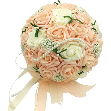 Bouquet de fleurs pour la mariée et les demoiselles d'honneur, bouquets de mariée en mousse de roses artificielles, bouquet de mariage (pêche-mariées)-AquaForge (1/5)