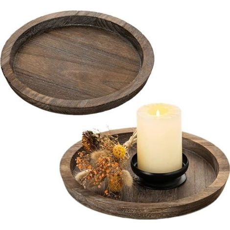 Plateau porte-bougie rustique en bois - petite assiette décorative rustique (1/5)