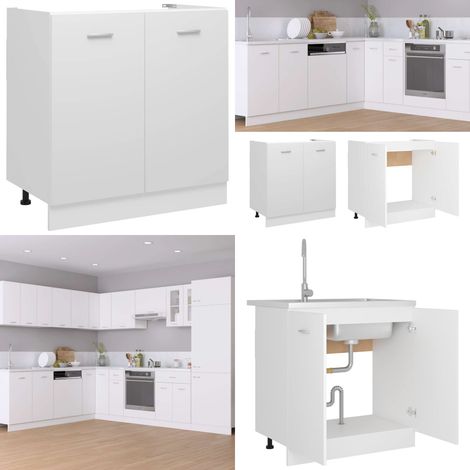 Armoire de plancher d'évier Blanc 80x46x81,5 cm Bois ingénierie - Armoire De Cuisine - Meuble De Cuisine - Rangement Cuisine - Placard De Cuisine - Évier - Home & Living (1/5)