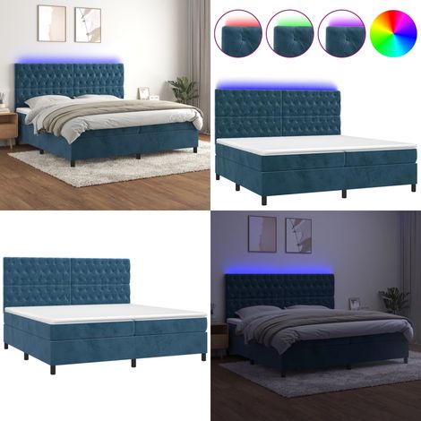 Sommier à lattes de lit matelas et LED Bleu foncé 200x200 cm - Sommier Tapissier - Lit Avec Led - Lit Design - Lit Velours - Tête De Lit Réglable - Home & Living (1/5)