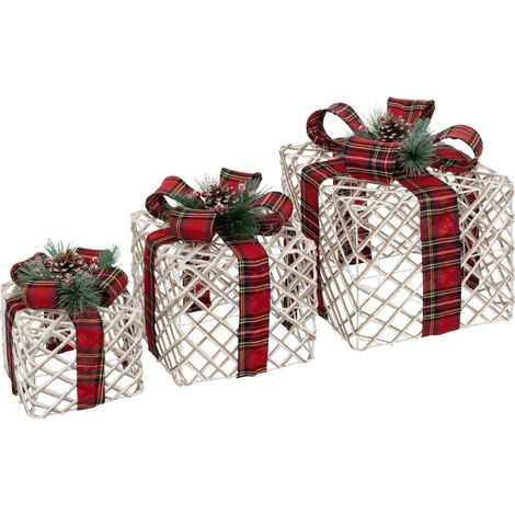 Adornos de regalo de ratán x3 LED blanco cálido - Feeric lights & christmas
