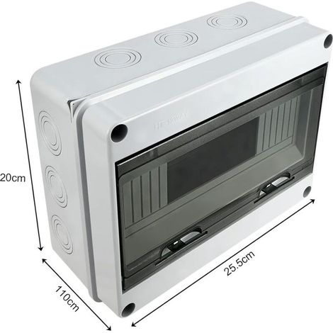 IP65-wetterfestes Elektrogehäuse, 1-reihig, 12 Module – ABS-Kunststoff für den Außenbereich – Transparente Tür und abschließbarer Deckel (1/5)