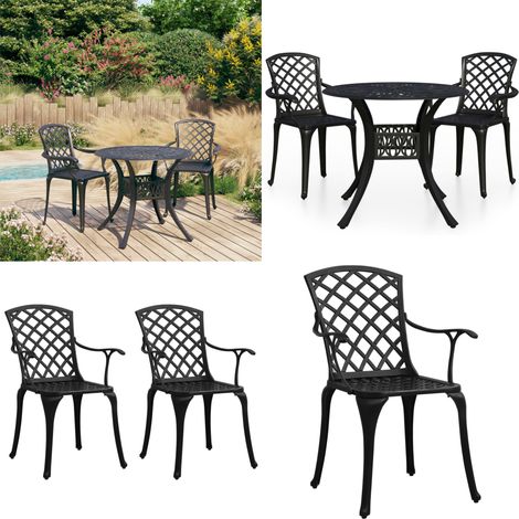 3-tlg. Bistro-Set Aluminiumguss Schwarz - Aluminiumguss - Bistro-Set (1/5)
