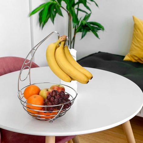 Corbeille à Fruits avec Crochet à Bananes, Panier en Fil Métallique, 41cm de Hauteur, Support à Fruits et Bananes, Chr PORTE FRUITS (1/5)