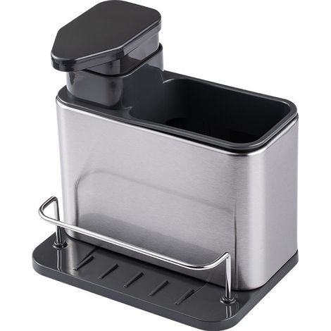 3-in-1-Spülbeckenspender für Seife und Schwamm, Edelstahl + PP, Küchenorganizer (1/5)