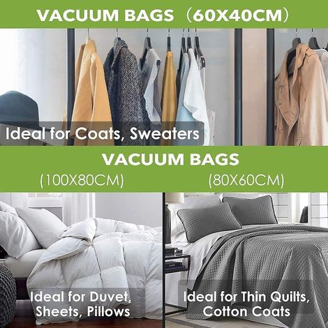 Sacs de rangement sous vide, lot de 12 sacs : 4 x 100 x 80 cm + 4 x 80 x 60 cm + 4 x 60 x 40 cm-AquaForge