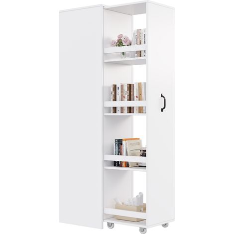 Libreria stretta con ruote 40x30x160,5 cm in MDF bianco con scatole - CHICFURN (1/5)