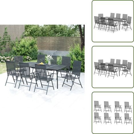 9-tlg. Garten-Essgruppe Anthrazit Stahl - Gartenmöbel - Essgruppen - Gartentisch - Gartenstühle - Stahleinrichtung (1/5)