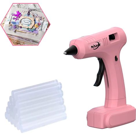 Pistola de pegamento caliente con barras de pegamento, 10/12W, 4000mAh, herramienta de reparación, apta para madera y metal (rosa) (1/5)