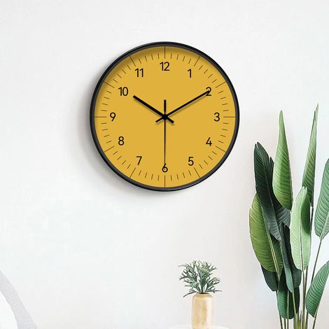 Horloge murale ronde jaune minimaliste (10 pouces), décoration lumineuse et simple (piles non incluses) (1/5)