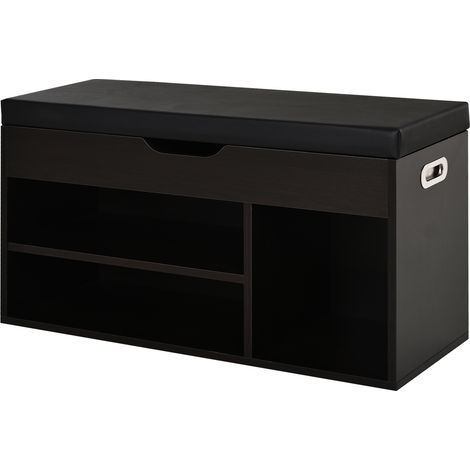 Meuble chaussures banc à chaussures 2 niveaux rangement, niche + coffre intégré avec coussin noir (1/5)