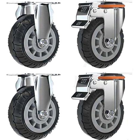 Rollen mit doppelter Sicherheitsverriegelung, 4er-Set, Schwerlast, maximale Traglast 2000 lbs, für Transportwagen, Möbel, Werkbänke (Schwarz, 10 cm/4", 2 feste Räder + 2 Rollen mit Bremse)