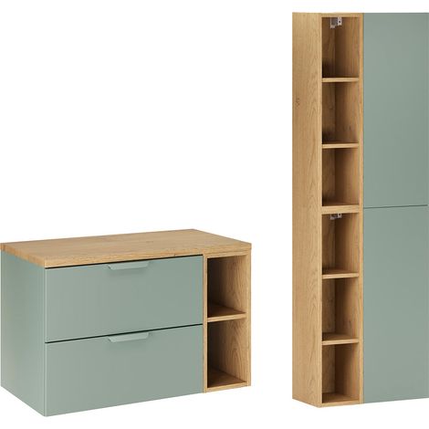 Oria 80cm 2 nichos mueble con columna Verde mate (1/4)