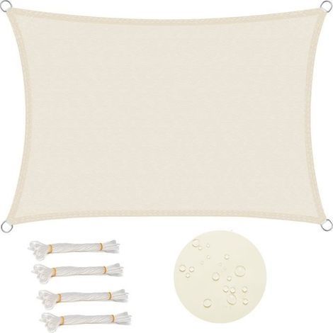 Rechteckiges Sonnensegel 3x4 m, wasserdicht, 93% UV-beständig, wasserabweisend, winddicht, UV-Schutz, cremefarben (1/5)