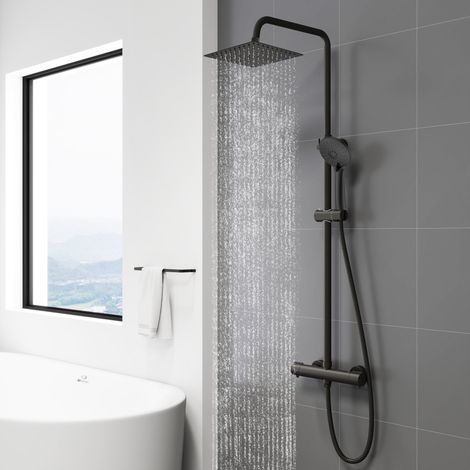 Sky Bathroom Thermostatic Mixer Shower Set Square Matt Black Dual Head Expose (1/5)