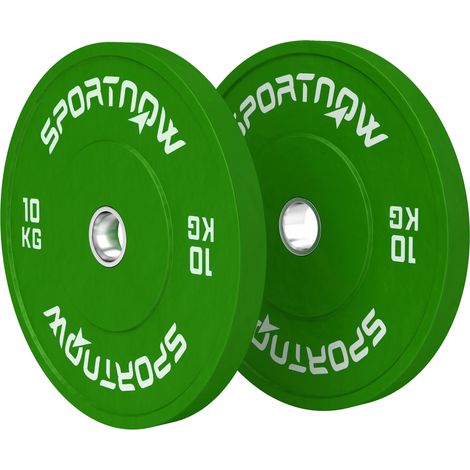 Set 2 Dischi Pesi de 10kg en Gomma con Foro da 2"/5 cm par Manubri e Bilancieri, Vert (1/5)