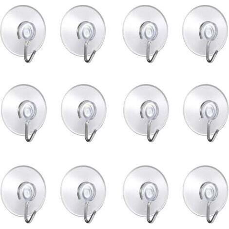 Pair (Lot de 12 pcs ventouse) 4x4.4x1.4cm,Crochet Muraux avec Ventouse d'Aspiration,Petites Ventouses Plastiques avec Crochet Ronde pour Salle de Bains et Cuisine