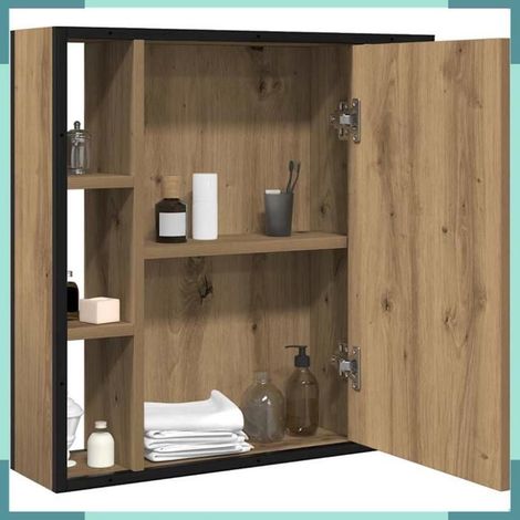 862227 Armoire à miroir salle de bain chêne artisanal bois ingénierie (1/5)