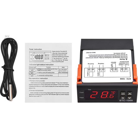 Régulateur de température numérique STC-1000 thermostat intelligent réfrigérateur AC 110220V avec chauffage/refroidissement/correction température/démarrage différé/alarme haute et basse température