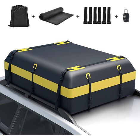 COSTWAY Cofre de Techo para Coche 600L, Bolsa de Carga para Techo de Coche Impermeable, Bolsa de Portaequipajes para Vehículos, Alfombrilla Antideslizante, 10 Correas Reforzadas, 6 Ganchos de Puerta