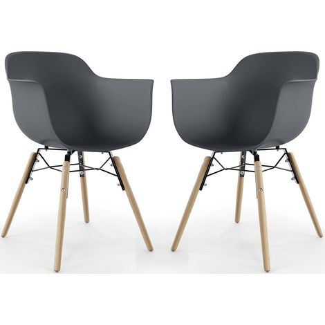 Dining Chair - Scandinavian Design - Wooden Legs - Pack of 2 - Nordika Dark grey