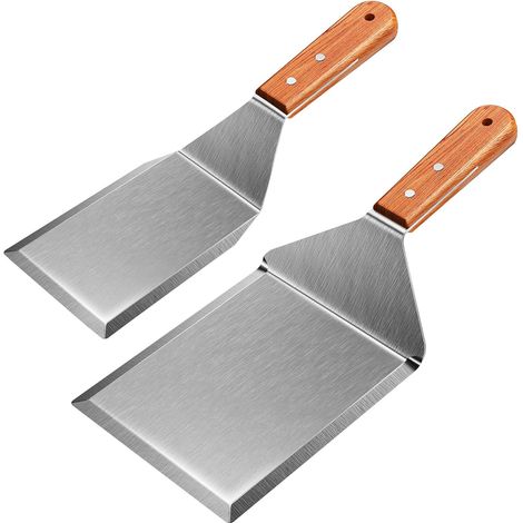 Lot de 2 spatules métalliques extra-larges – spatule en acier inoxydable pour planchas et grils avec bord plat et biseauté spatule pour « smash burgers » (poêles en fonte) (1/5)