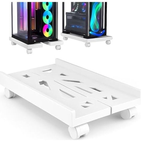Support PC avec roulettes : support pour ordinateur PC tour réglable support CPU chariot sous bureau universel pour bureau maison bureau PC blanc (1/5)