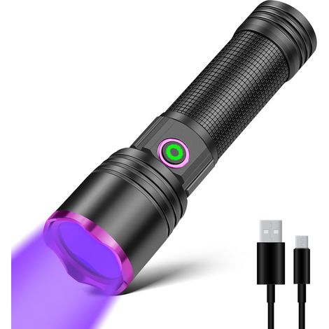 Lampe torche UV 365 NM, rechargeable par USB, détecteur d'argent pour la pêche, la colle sèche, la teigne minérale, fluorescent, scorpion, rockhounding, détecteur d'urine d'animaux de (1/5)